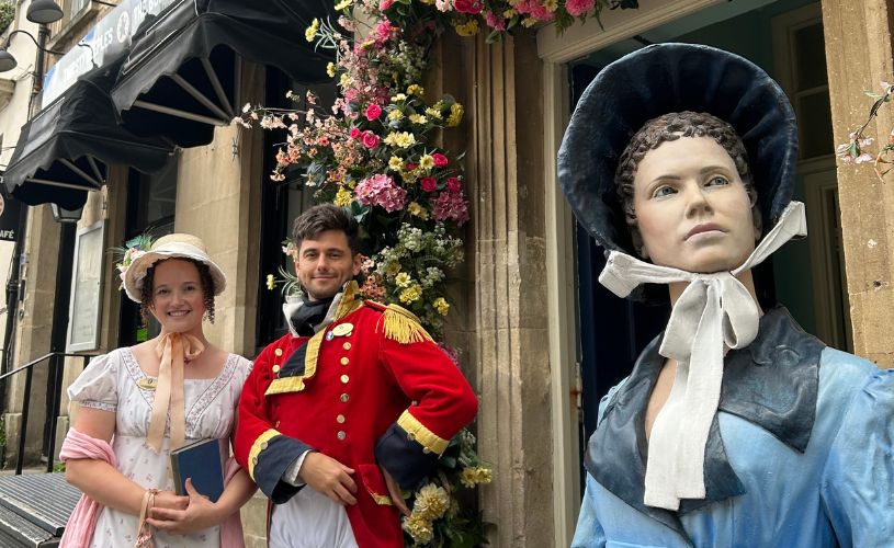 People outside Jane Austen Centre in Bath